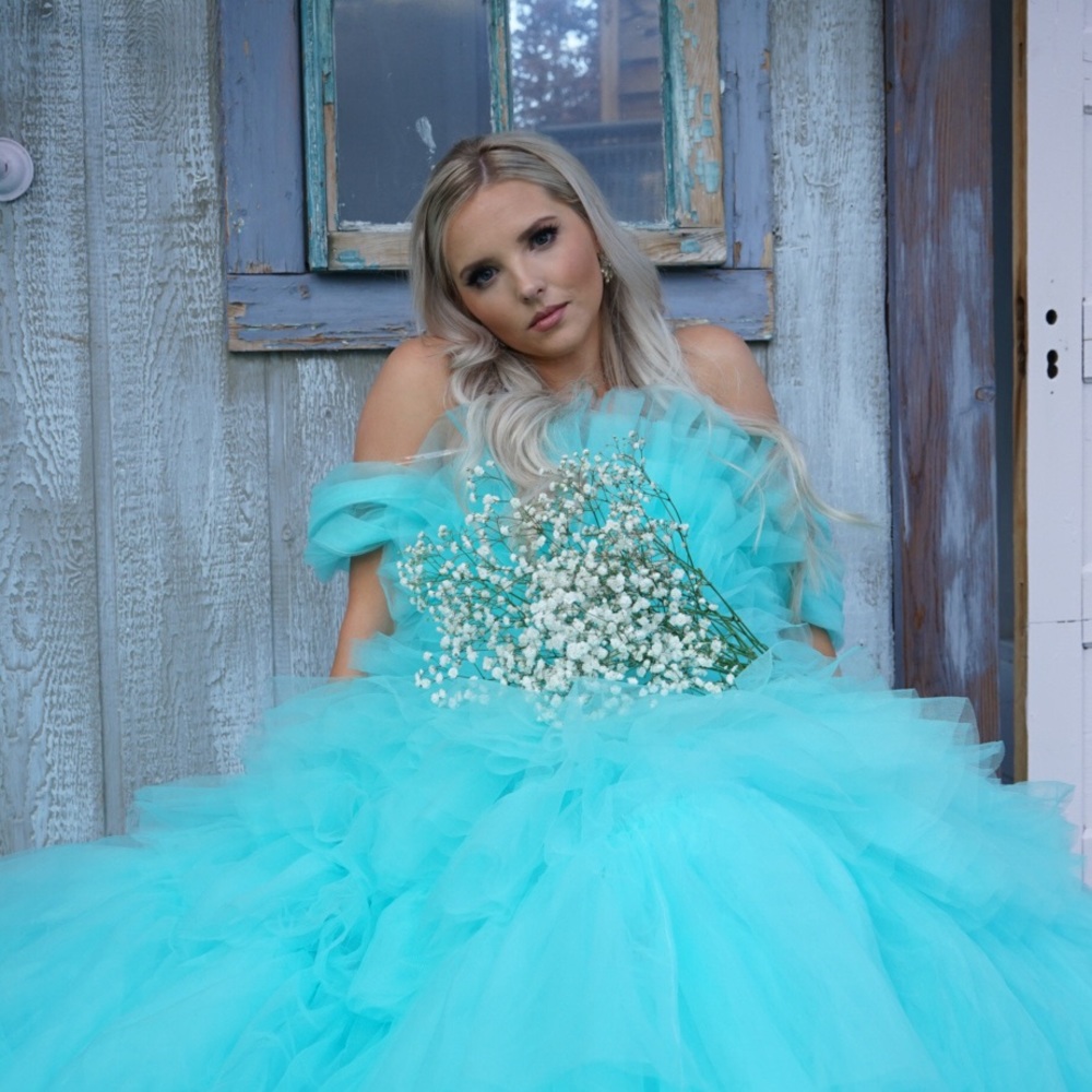 Chic Turquoise Ruffled Maxi Dress - Picture 4 of 5